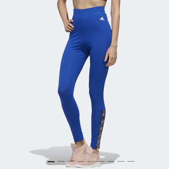 Adidas royal blue leggings with logo band on calves NWT - Picture 8 of 8